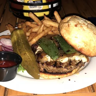 Blue Burger no mushrooms sub jalapeño. YUM!