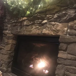Roaring fire in the bar