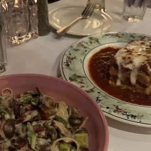 Spaghetti carbonara and lasagna