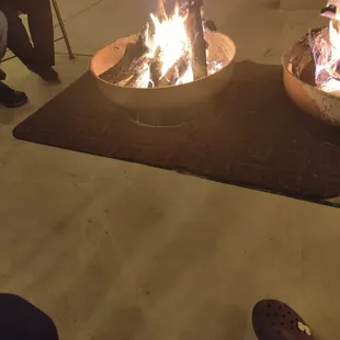 The only outside warmth for a chilly night.