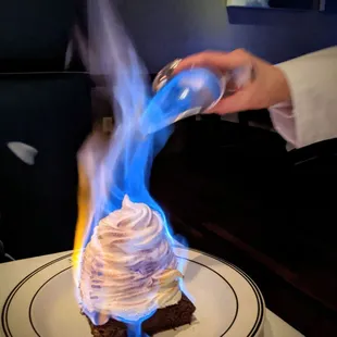 Baked Alaska with mango sorbet