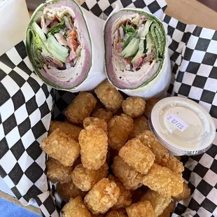 wraps and tots for happy hour!