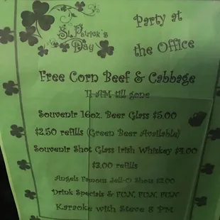 At The Office. My berth day   Haha.  St pats.  Thank you framily.