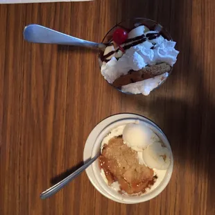 Apple cobbler and cookie sundae