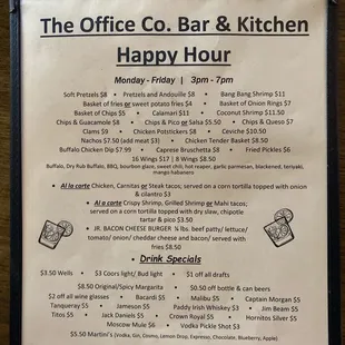 Happy hour menu