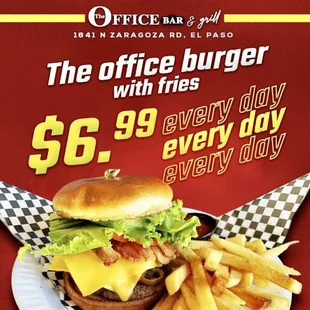 a burger and fries on a plate