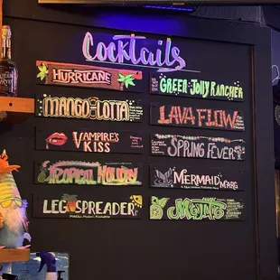 Cocktail menu