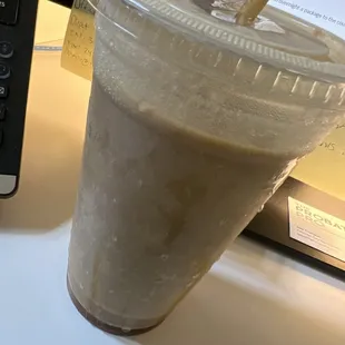 Espress Frappe Large, w/ Oat milk, Caramel &amp; two added shots of Espresso