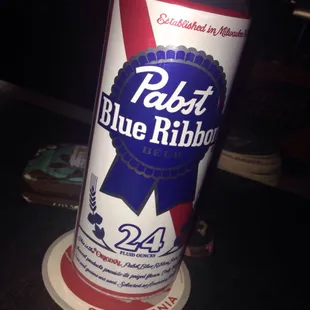 24 ounce can of PBR, $3 all the time! Cheap!
