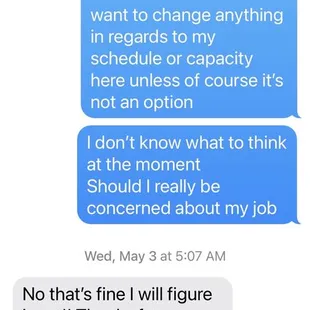 Screenshot of promotion being denied because narcissist owner and manager are manipulative