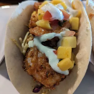 These are the best grilled shrimp tacos I have ever had. The mango salsa was fresh. The shrimp was cooked perfectly.