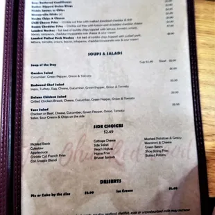 a menu for a restaurant