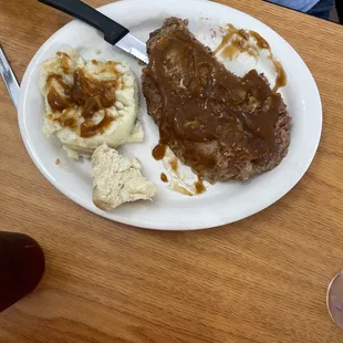 Baked steak real mash potatoes.