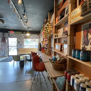 a view of the counter and shelves
