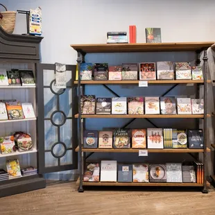 a bookshelf full of books
