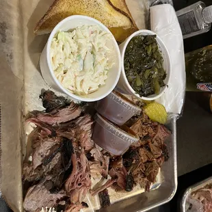 Combo Pork and Brisket with Collards and Slaw