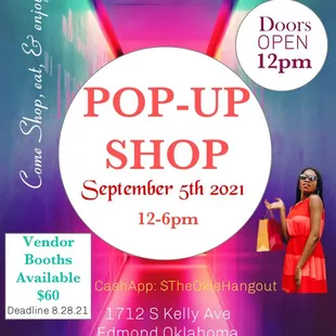 Pop Up Shop September 5th from 12pm-5pm. Food trucks &amp; lots of amazing vendors!