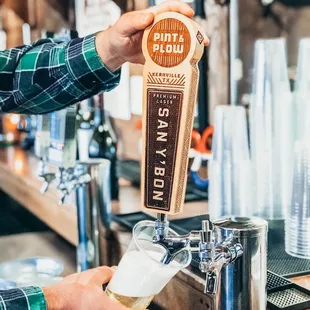  man pouring a pint of beer