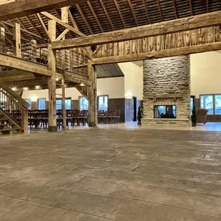 Dance floor under huge hand hewn beams