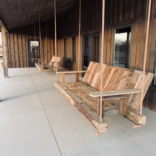Swing beds on the venue's covered porches