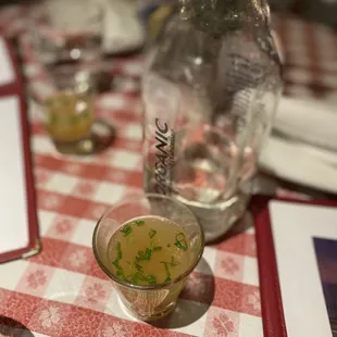 a shot of a drink on a table
