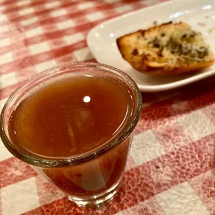 Shot of Bloody Mary with clam broth
