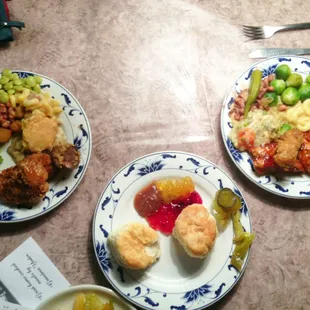 three plates of food