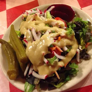 Some from their fresh salad bar. Loved the pickled okra!