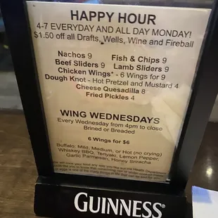 Happy hour menu December 2022