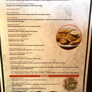 Appetizers and Salads Menu