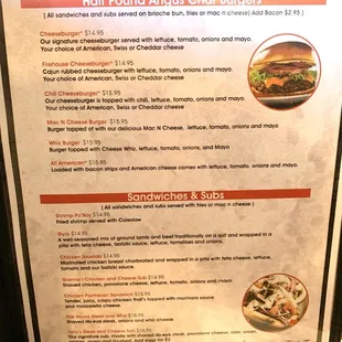 Menu - Burgers and Sandwiches