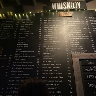the whiskey list on the wall