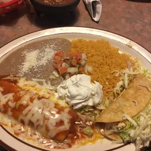 Chicken enchilada and Chicken taco 2 item combo. Was very good!