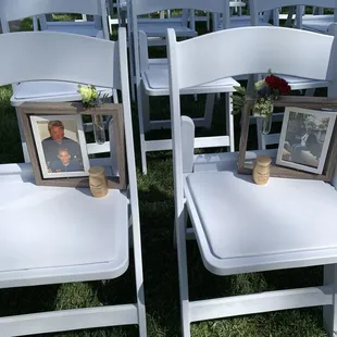Clean white padded chairs
