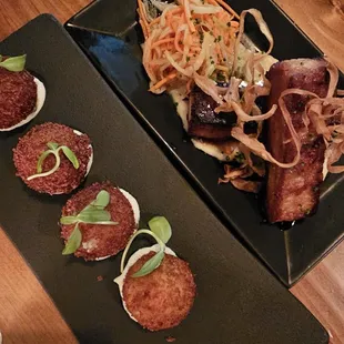 Croquettes and pork belly