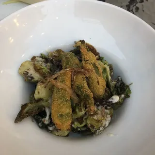 Crispy Brussels Sprouts and Okra