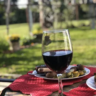 Take out dinner brought back to The Old Liberty Schoolhouse. Eating on patio.