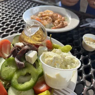 Greek salad and blackened grilled shrimp