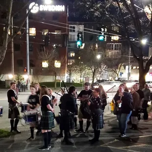 Troupe of bagpipers ready to perform at Pequilar