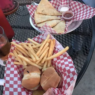 Quesadilla and beef sliders