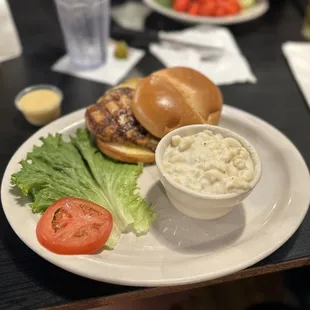 Grilled chicken sandwich and Mac n cheese