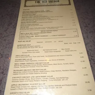 Front of the menu.