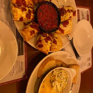 Appetizers: Spinach Artichoke and Cheese Bread with Pepperoni