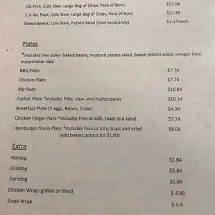 the menu for the restaurant