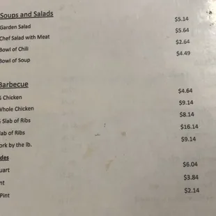 the menu for the restaurant