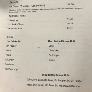 the menu for the restaurant