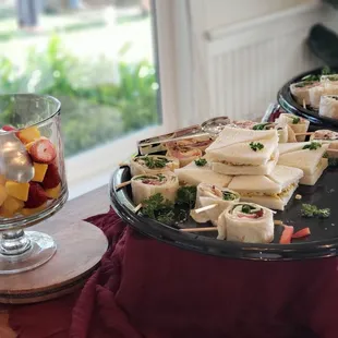 Egg salad triangles and roast beef and turkey wraps