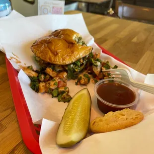 a sandwich and pickle