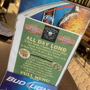 Have a drink on the patio...your food will be delivered to your table from Bobby Salazar's, which is a few doors away.