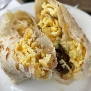 Delicious sausage breakfast burrito! Yum!